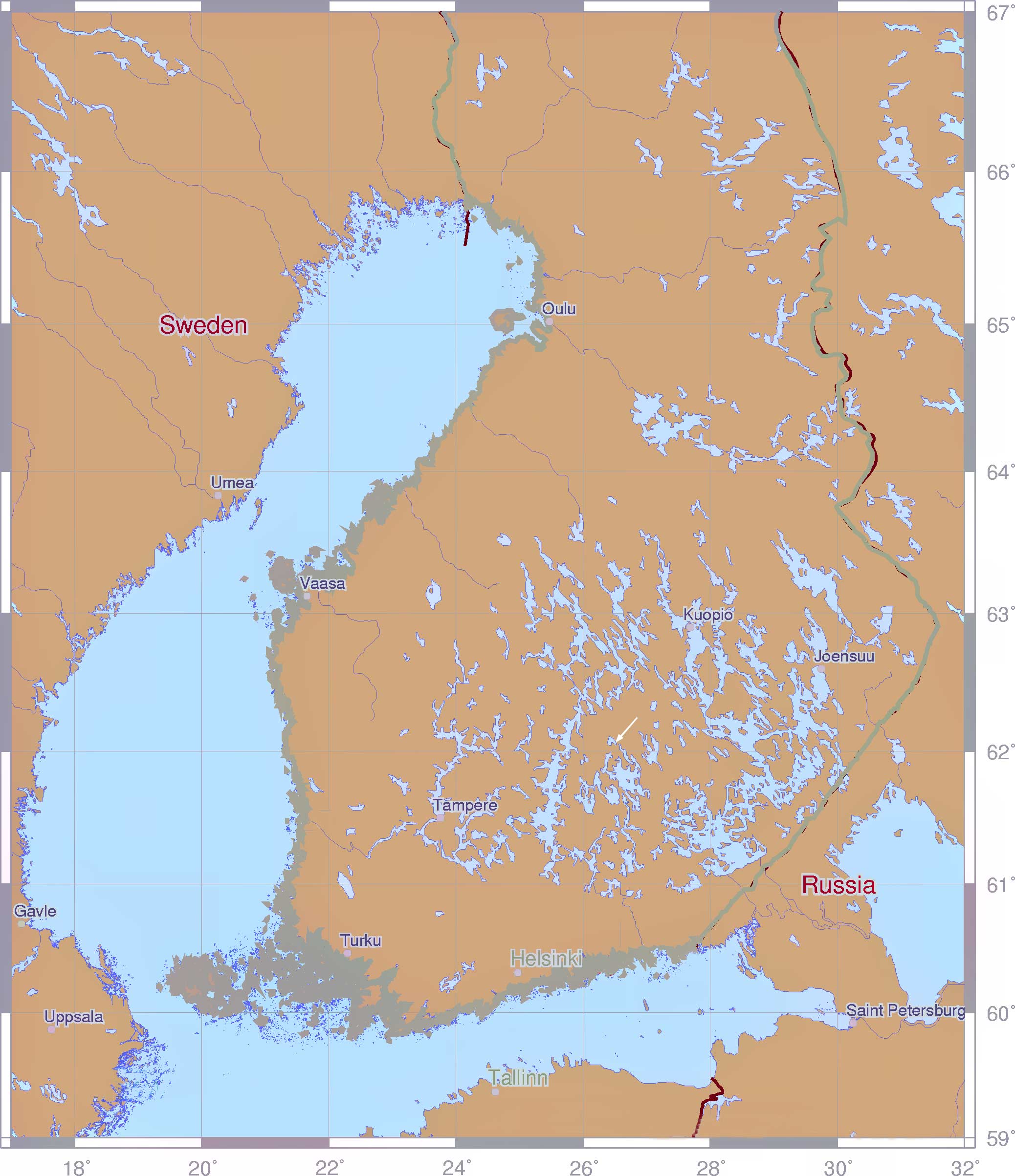 map of Finland showing to Kangasniemi - Penttil&auml;
